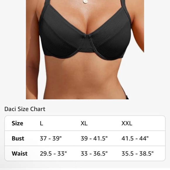 DACI Women's XL Black Ribbed Underwire Swimsuit Adjustable Strap Bikini Top - Picture 5 of 9